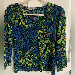NWOT Alberto Makali Blue and Green Mosaic Blouse